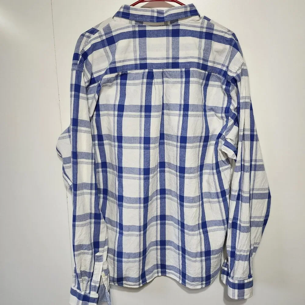 Mocotono Mens 2X White Blue Plaid Button Up Long Sleeve Shirt 100% Cotton Casual - Picture 3 of 9